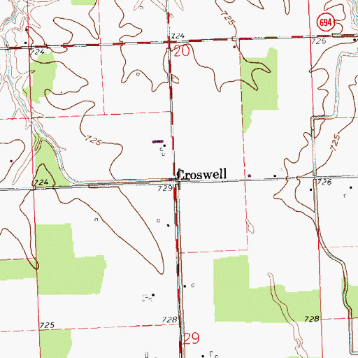 Topographic Map of Croswell, OH