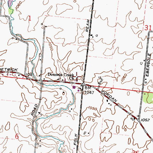 Topographic Map of Donnels Creek Church, OH