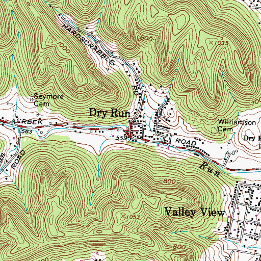 Topographic Map of Dry Run, OH