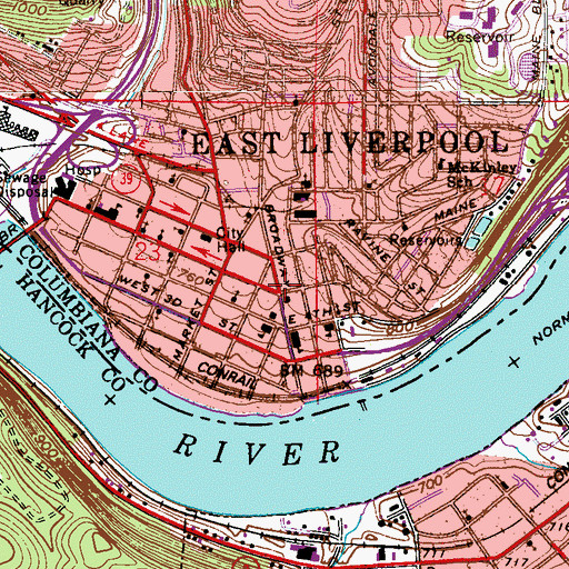 Topographic Map of East Liverpool, OH