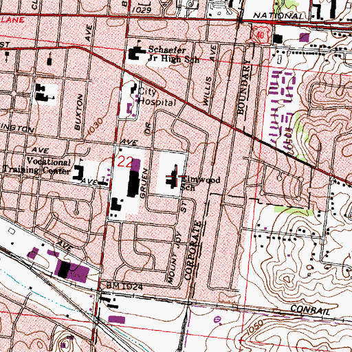 Topographic Map of Elmwood School, OH