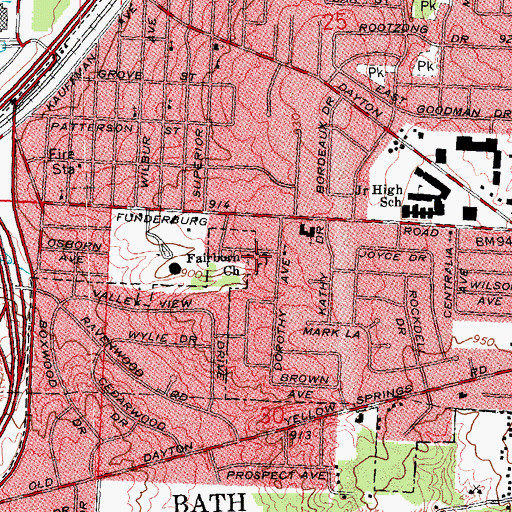 Topographic Map of Fairborn Church, OH
