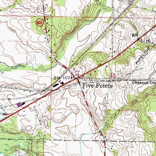 Topographic Map of Five Points, OH
