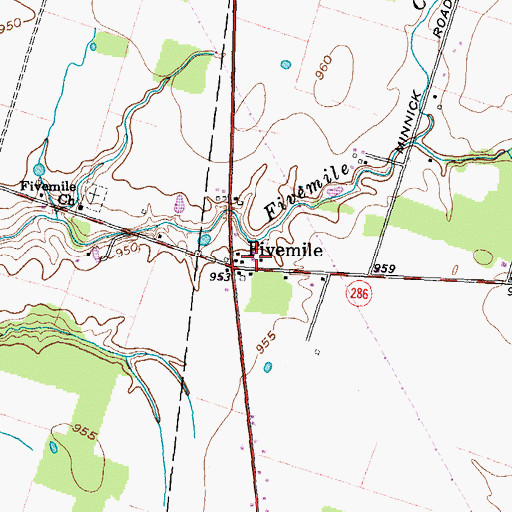 Topographic Map of Fivemile, OH