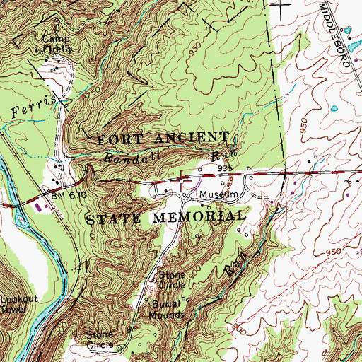 Topographic Map of Fort Ancient State Memorial, OH