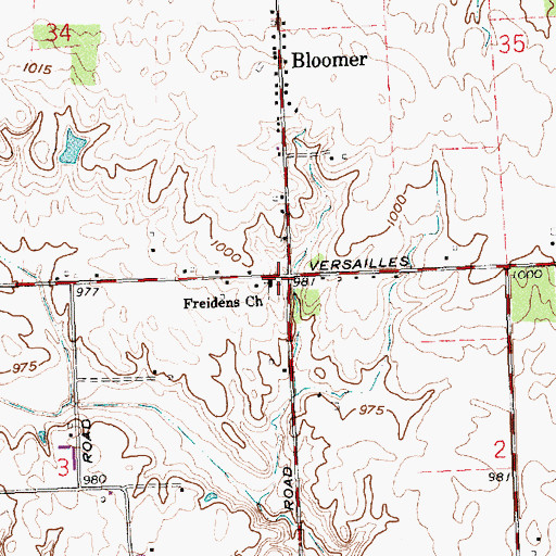 Topographic Map of Freidens Lutheran Church, OH