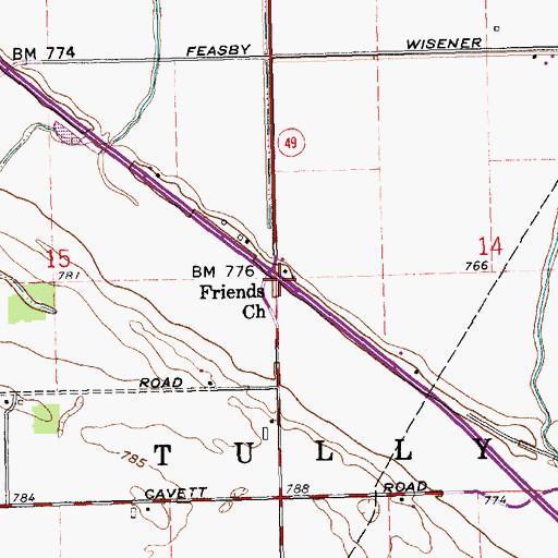 Topographic Map of Friends Church, OH