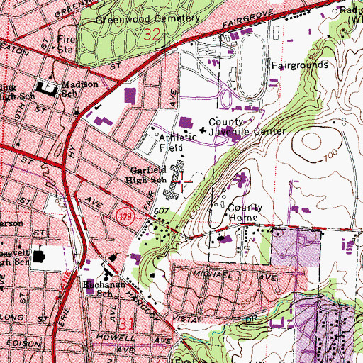Topographic Map of Garfield High School (historical), OH