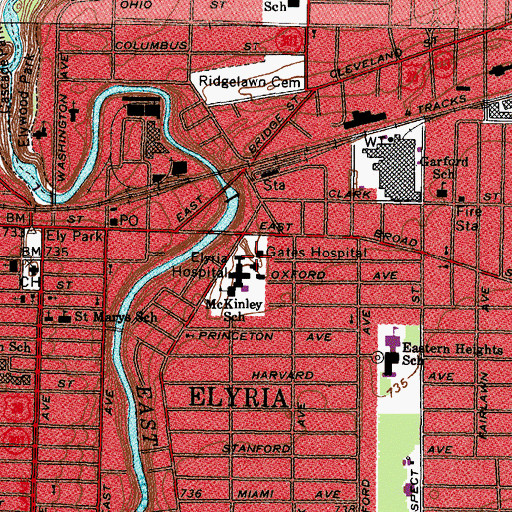 Topographic Map of Gates Hospital, OH