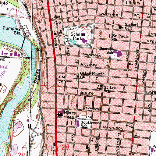 Topographic Map of Gates-Fourth United Methodist Church, OH