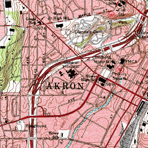 Topographic Map of Cleveland Clinic Akron General, OH