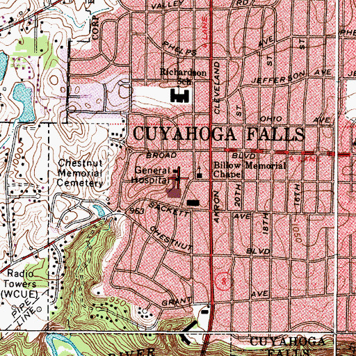 Topographic Map of Western Reserve Hospital, OH