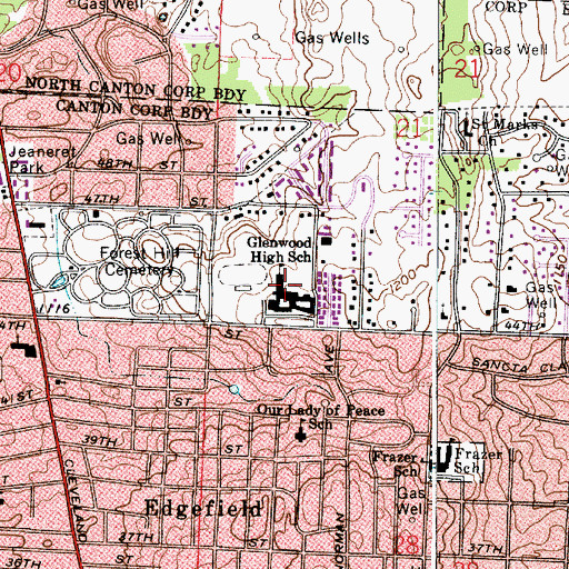 Topographic Map of Glenwood High School, OH