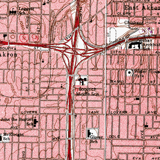 Topographic Map of Goodrich Middle School, OH
