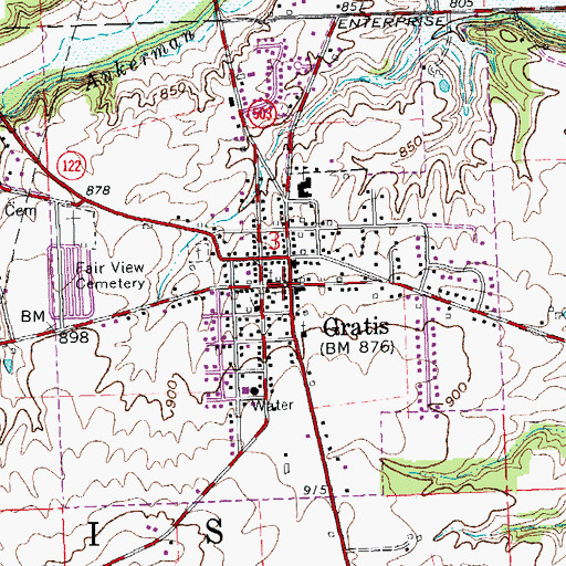 Topographic Map of Gratis, OH
