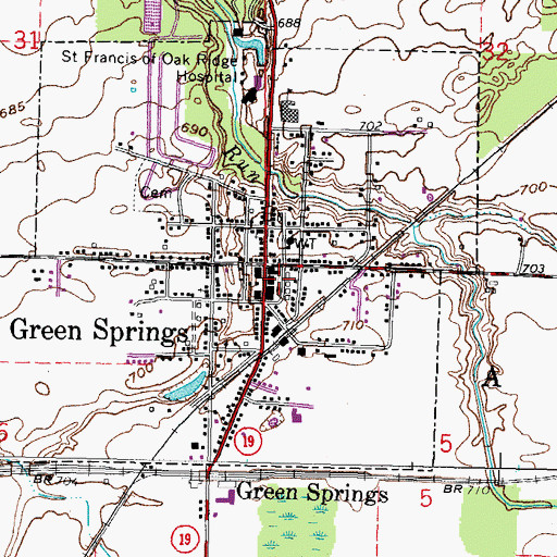 Topographic Map of Green Springs, OH