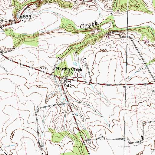 Topographic Map of Hardin Creek Church, OH