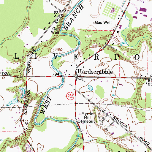 Topographic Map of Hardscrabble, OH