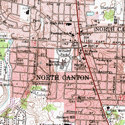 Topographic Map of Hoover High School, OH