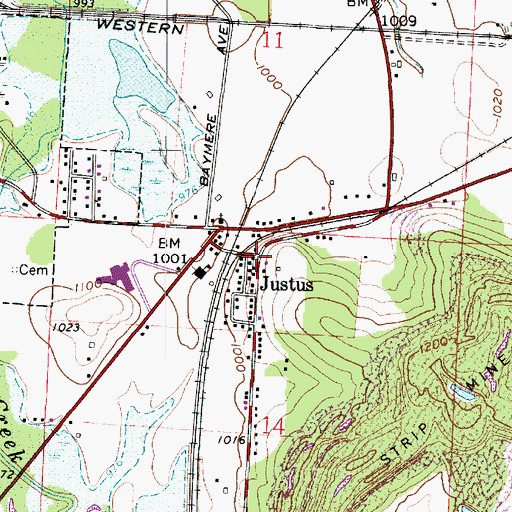 Topographic Map of Justus, OH