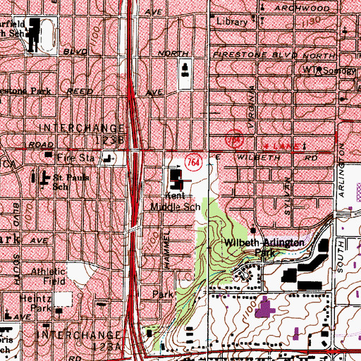 Topographic Map of Roswell Kent Middle School, OH