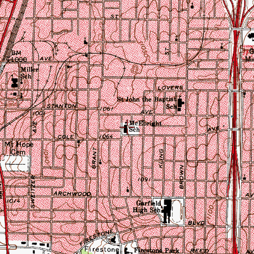 Topographic Map of McEbright Community Learning Center, OH