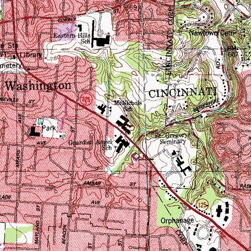 Topographic Map of McNichols School, OH