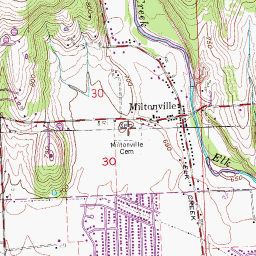 Topographic Map of Miltonville Cemetery, OH