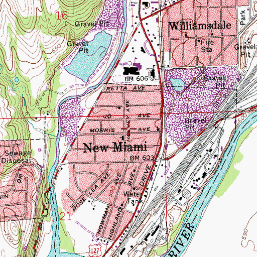 Topographic Map of New Miami, OH
