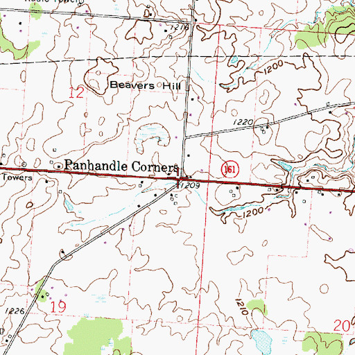 Topographic Map of Panhandle Corners, OH
