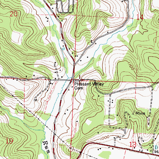 Topographic Map of Pleasant Valley Cemetery, OH