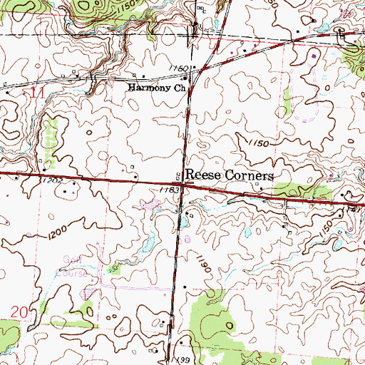 Topographic Map of Reese Corners, OH