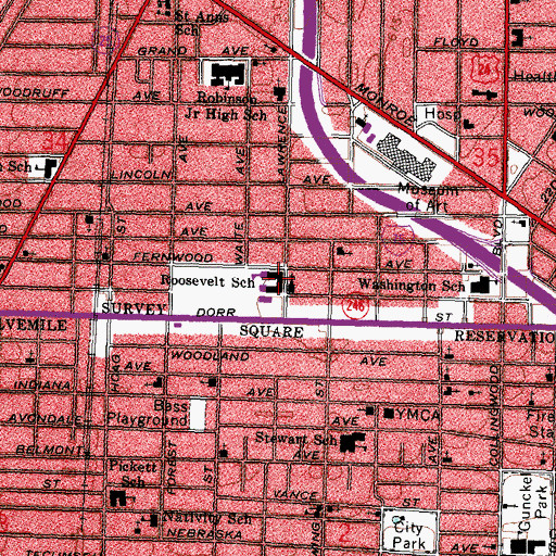 Topographic Map of Roosevelt School, OH