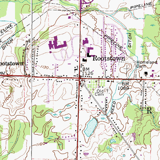 Topographic Map of Rootstown, OH