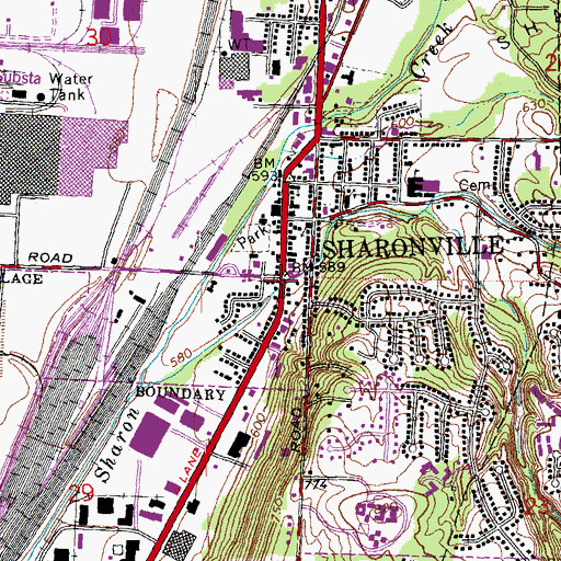 Topographic Map of Sharonville, OH