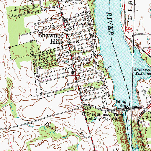 Topographic Map of Shawnee Hills, OH