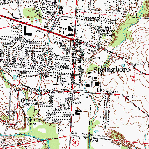 Topographic Map of Springboro, OH