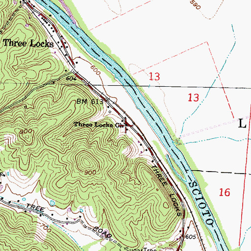 Topographic Map of Three Locks Church, OH