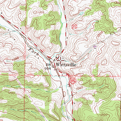 Topographic Map of Wattsville, OH