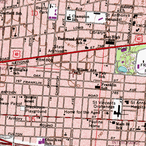 Topographic Map of First Church of God, OH
