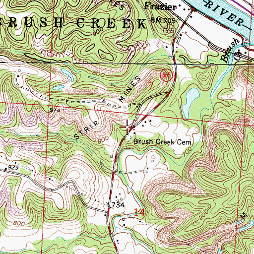 Topographic Map of Brush Creek, OH