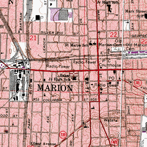 Topographic Map of Marion City Hall, OH