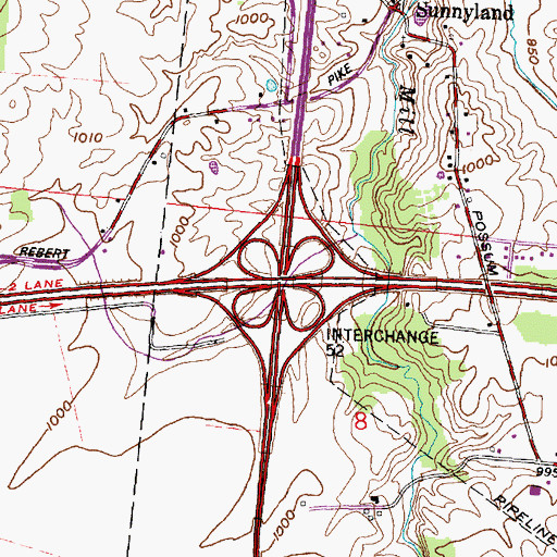 Topographic Map of Interchange 52, OH
