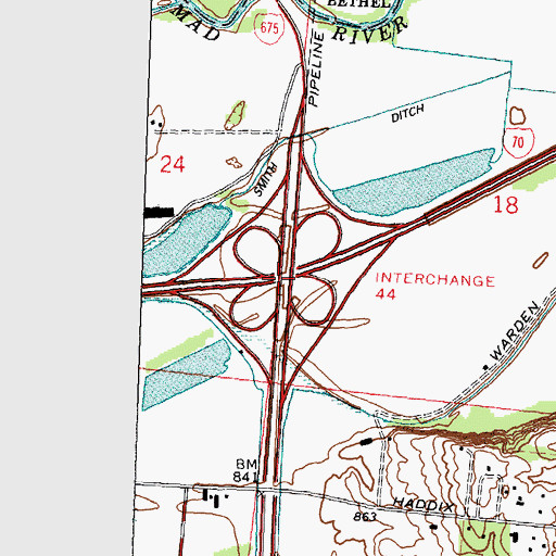 Topographic Map of Interchange 44, OH