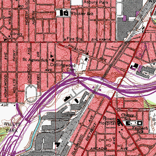 Topographic Map of Interchange 205B, OH