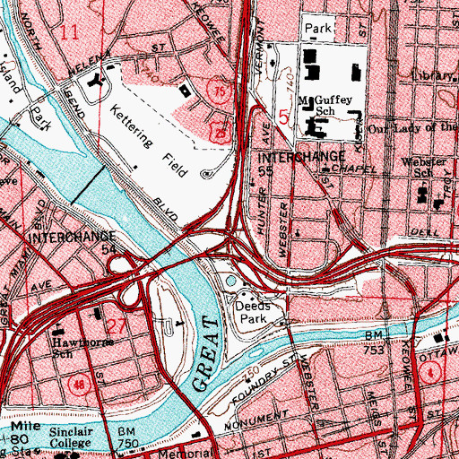 Topographic Map of Interchange 55, OH