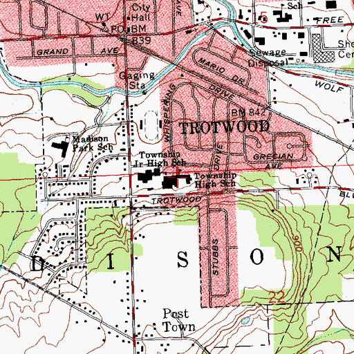 Topographic Map of Trotwood-Madison High School, OH