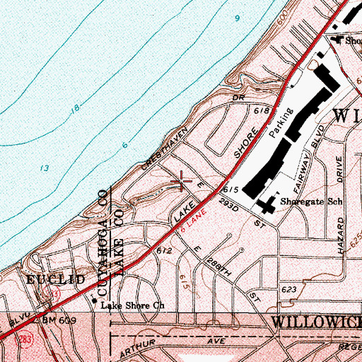 Topographic Map of Brookwood Beach, OH