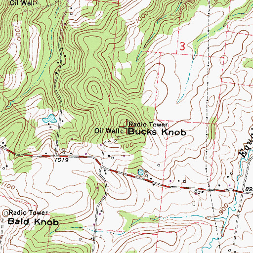 Topographic Map of Bucks Knob, OH