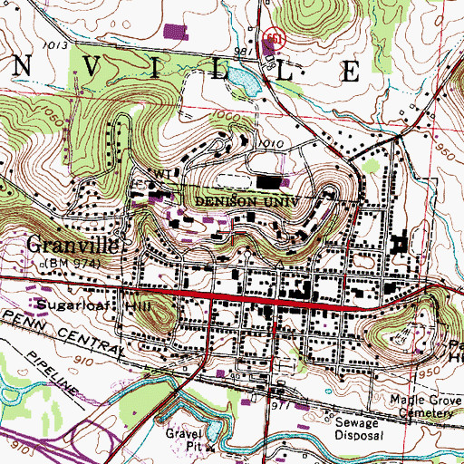 Topographic Map of Denison University, OH